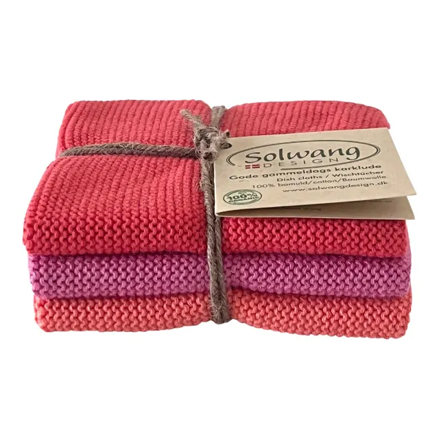 Solwang Design kjøkkenklut flamingo korall 3-pk økologisk