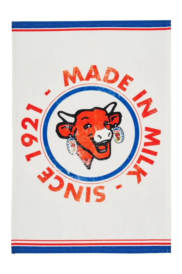 Coucke Laughing Cow 100 år kjøkkenhåndkle hvit 50x75