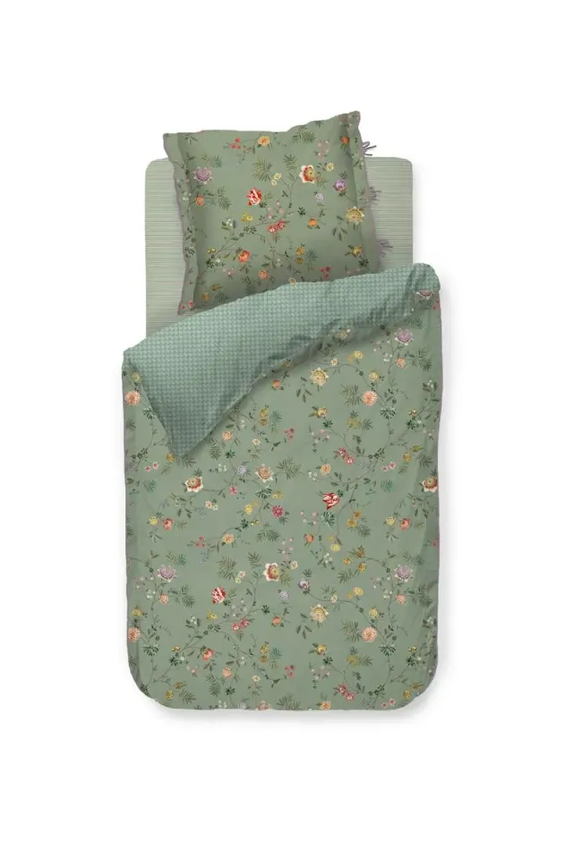 Pip Studio La Dolce Vita dynetrekk grønn 140x200 cm blomster