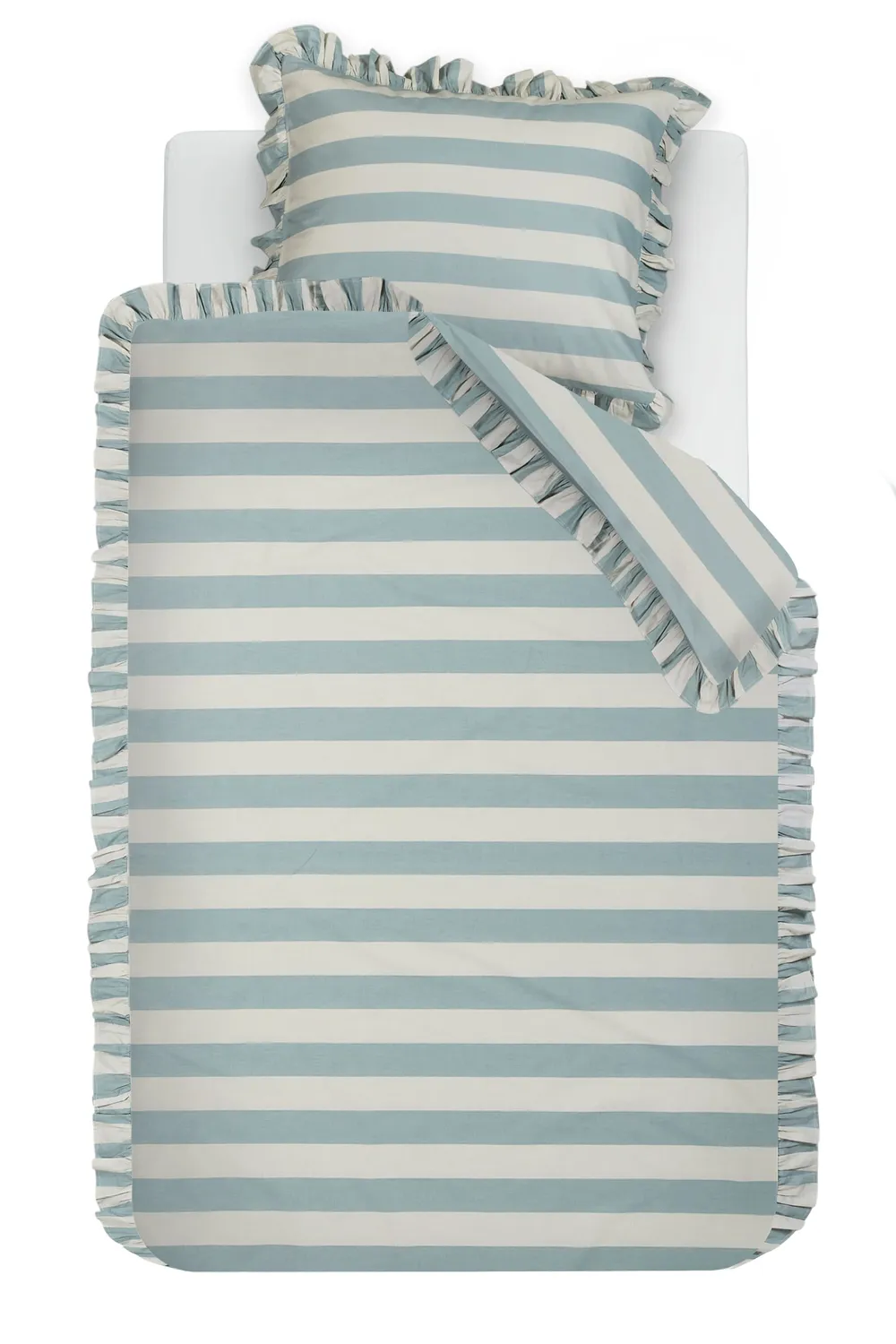 Ambiante Striped Ruffle dynetrekk 140x200 blå bomull