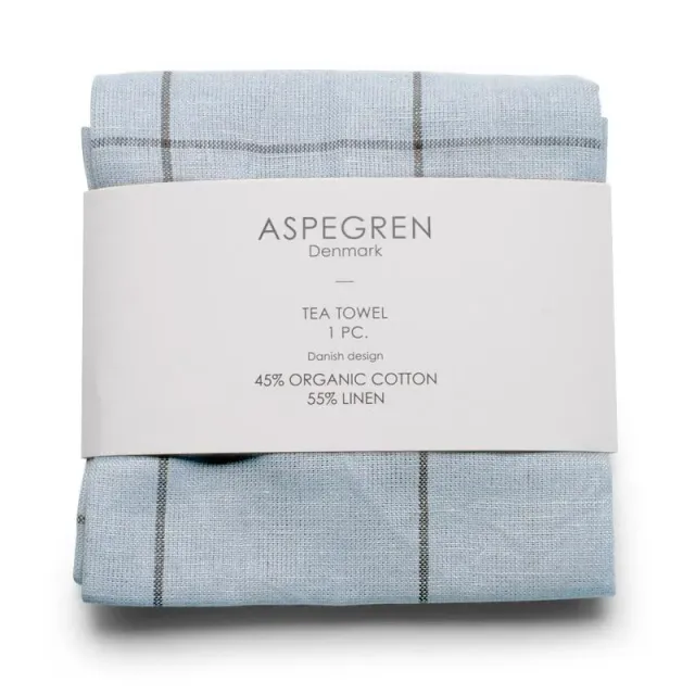 Aspegren Denmark Squares tehåndkle pearl blue 50x70 linblanding