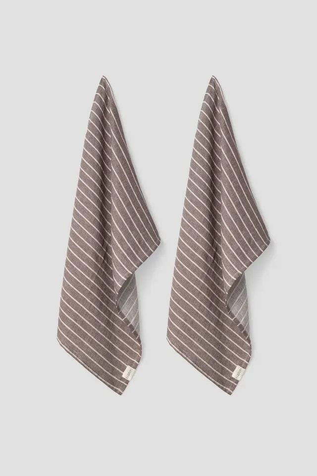 Hellstrøm Kjøkkenhåndduk lin 2-pk brun beige striper 50x70 cm