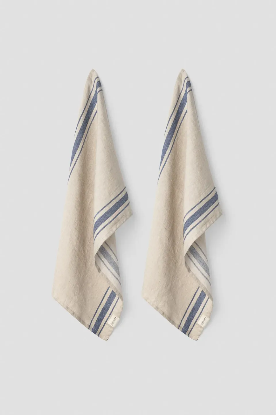 Hellstrøm kjøkkenhåndkle lin beige blå 2-pk 50x70 cm