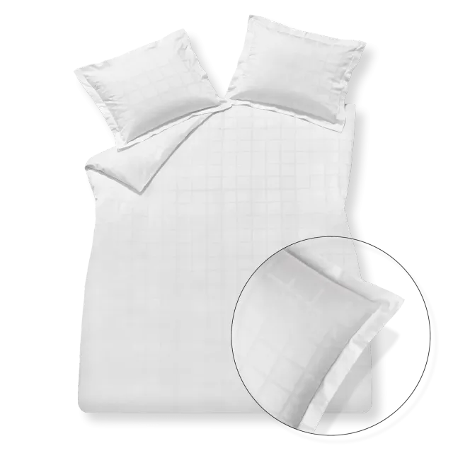 Vandyck Home 78 sateng dynetrekksett hvit 200x200 rutet