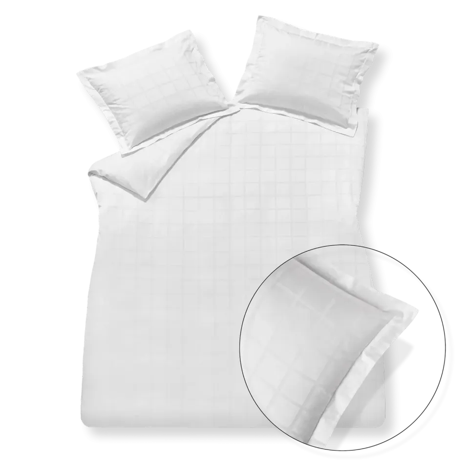 Vandyck Home 78 sateng dynetrekksett hvit 200x200 rutet