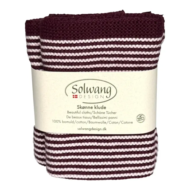 Solwang Design mørk bordeaux stripe klut 2-pak økologisk