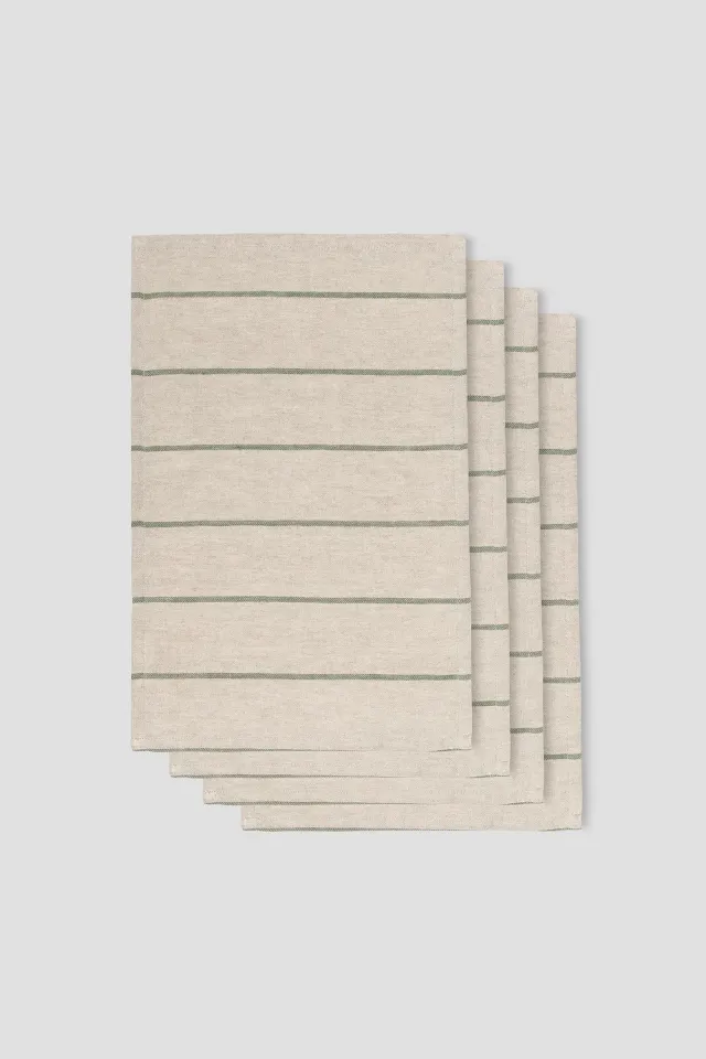 Hellstrøm Serviett i lin 4-pk beige grønne striper