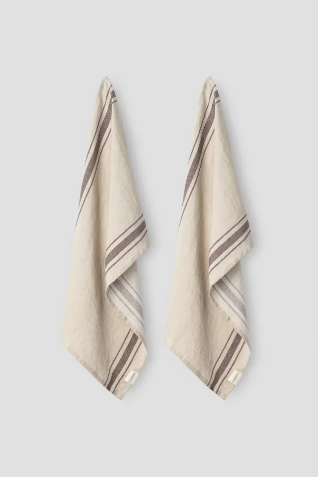 Hellstrøm kjøkkenhåndkle lin 2-pk beige brune striper 50x70