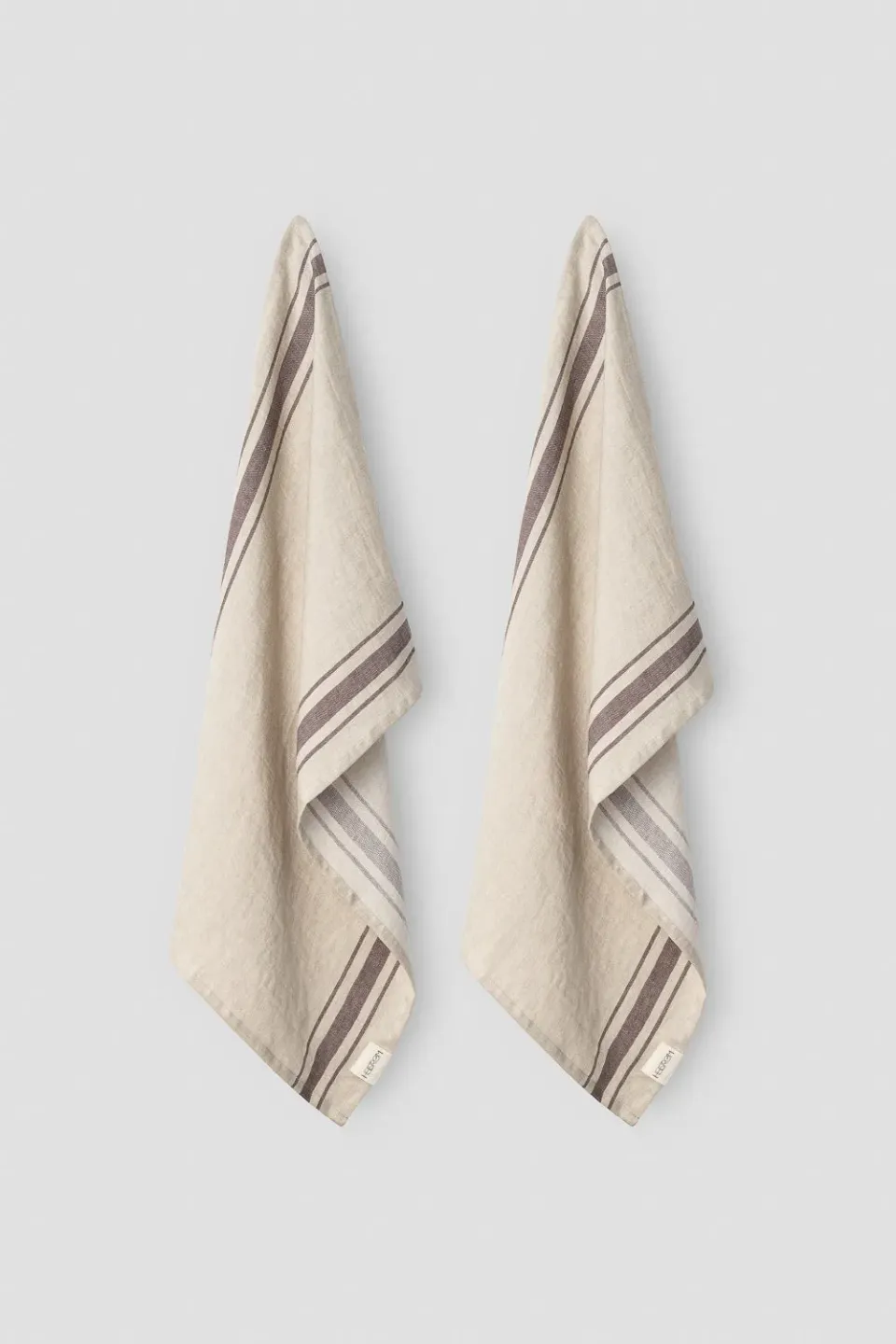 Hellstrøm kjøkkenhåndkle lin 2-pk beige brune striper 50x70