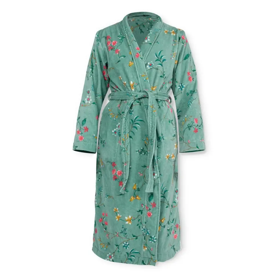 Pip Studio Les Fleurs morgenkåpe M grønn bomull