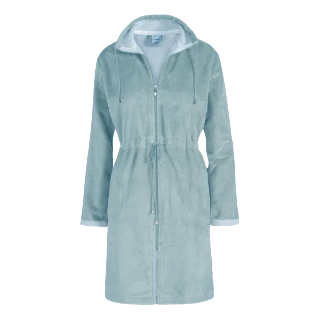 Vandyck Chicago badekåpe pearl blue Large – velour med glidelås