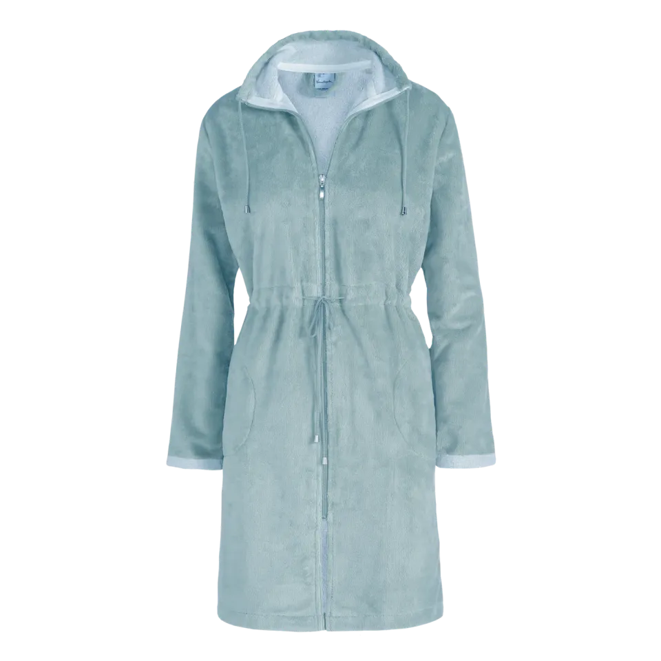 Vandyck Chicago badekåpe pearl blue Large – velour med glidelås