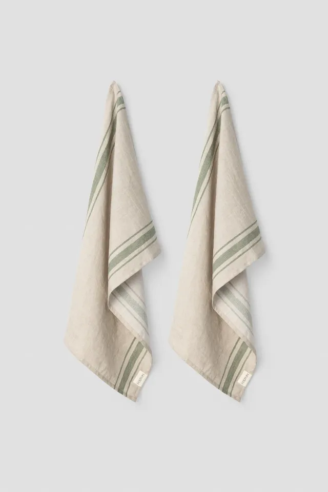 Hellstrøm kjøkkenhåndduk lin 2-pk 50x70 cm grønne striper