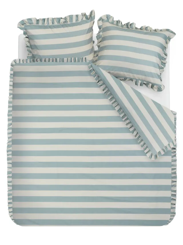 Ambiante Striped Ruffle dynetrekk 140x200 blå bomull