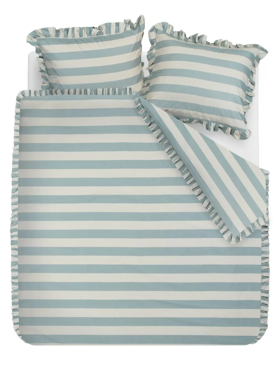 Ambiante Striped Ruffle dynetrekk 140x200 blå bomull