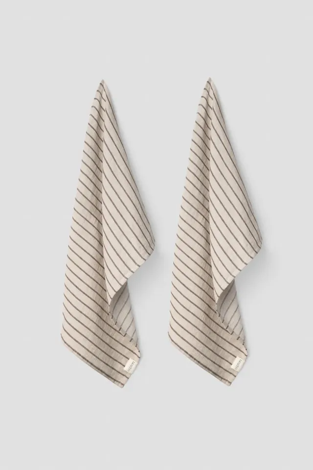 Hellstrøm Kjøkkenhåndduk lin 2-pk beige striper